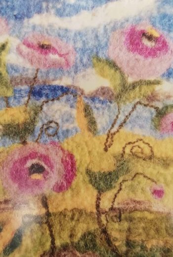 Card Felt Scene Pink Flowers